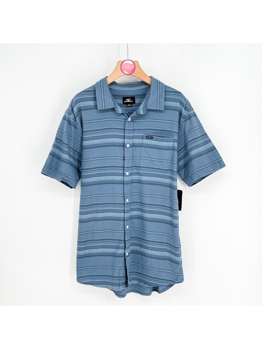 O'Neill Blue Striped Short Sleeve Button Up Shirt Men's M